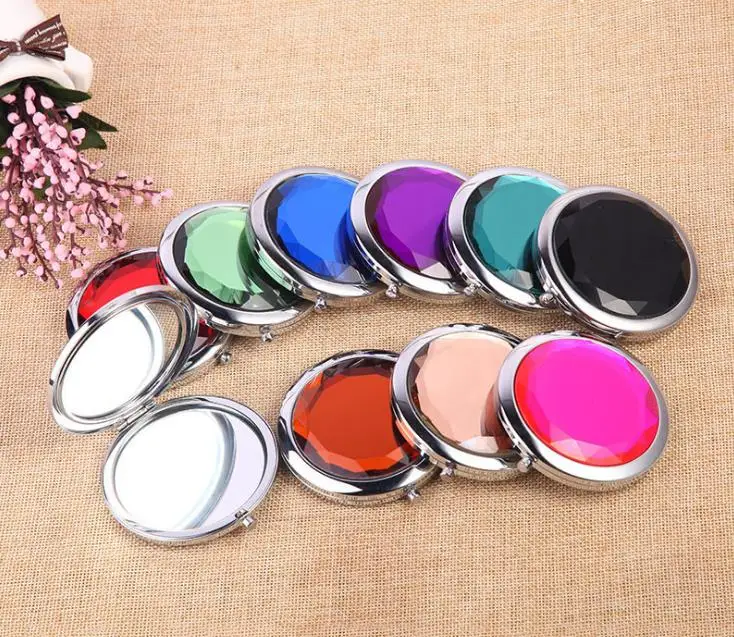 

300pcs/lot 7cm folding makeup mirror compact mirror with crystal, metal pocket mirror for wedding gift cosmetic mirror SN1025