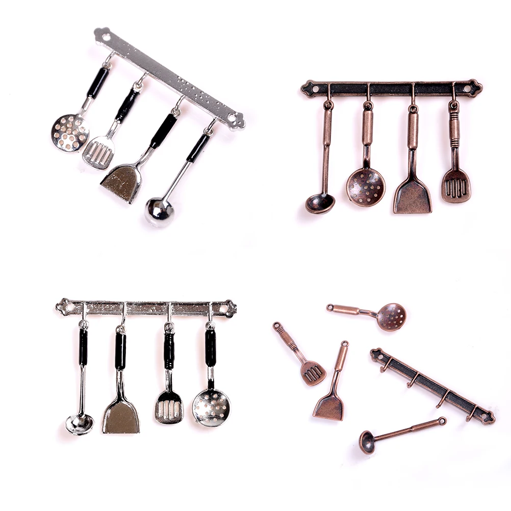 

1/12 Delicate Metal Kitchenware Bronze Model Cook Set Dollhouse Miniature Metal Frypan Frying Pans Cookware Kitchen