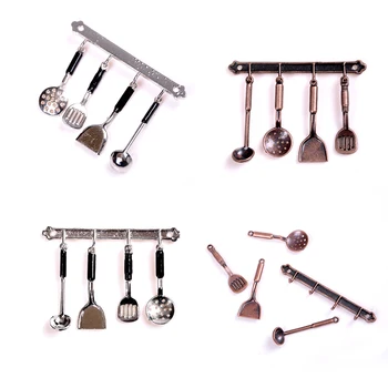 

1/12 Delicate Metal Kitchenware Bronze Model Cook Set Dollhouse Miniature Metal Frypan Frying Pans Cookware Kitchen