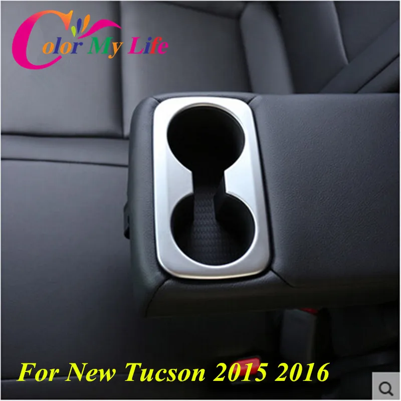 ABS Chrome Rear Seat Water Cup Sticker Holder Cover Trim For Hyundai Tucson 2014 2015 2016 Accessories | Автомобили и мотоциклы