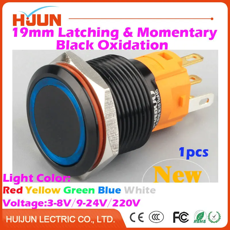 

1pcs 19mm Waterproof Momentary Latching Stainless Steel Metal Push Button Switch Circular Light LED Auto Reset Lock Black Oxidat