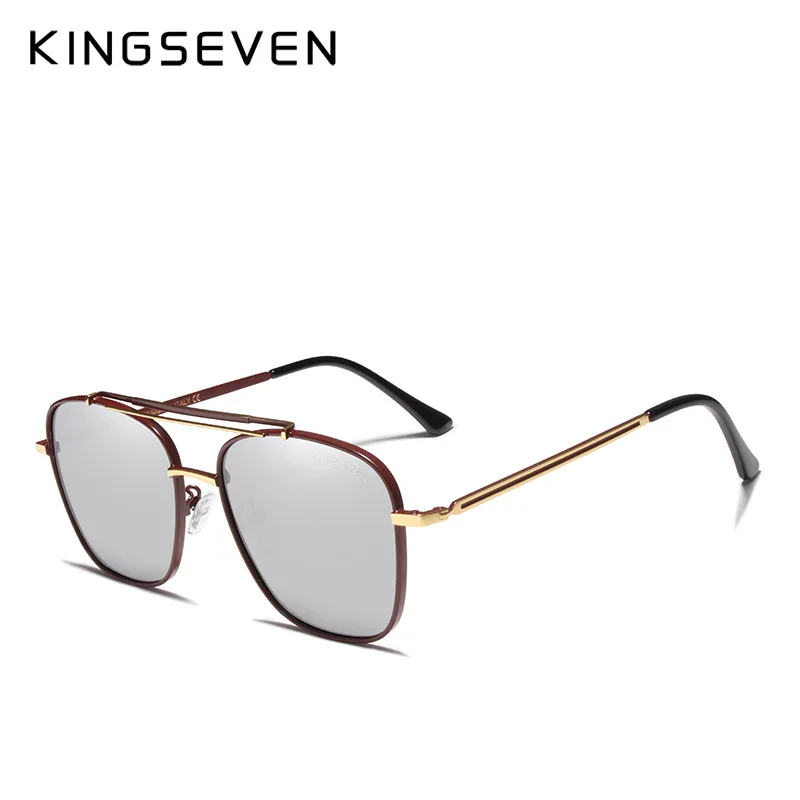 KINGSEVEN, фирменный дизайн, Ретро стиль, поляризационные мужские солнцезащитные очки, металлическая оправа, Винтажные Солнцезащитные очки для мужчин, для вождения, UV400, очки Oculos - Цвет линз: Silver Mirror