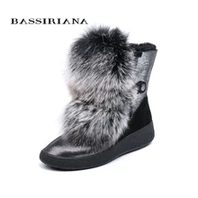 BASSIRIANA new winter gray and black natural fur warm snow boots women's boots round head 35-40 size