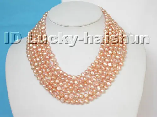 

6row baroque pink cultured pearl necklace j4449