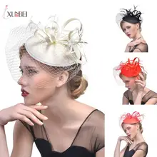 Женские винтажные сетчатые вуали для лица, модные аксессуары для волос Шляпы невесты, вуалетки для свадьбы, сетчатые ленты, перья