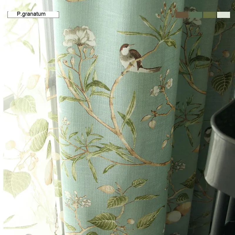 Льняная синяя оконная занавеска, американский деревенский стиль, занавески s для гостиной, принтованные птицы, занавески, домашний декор 0182