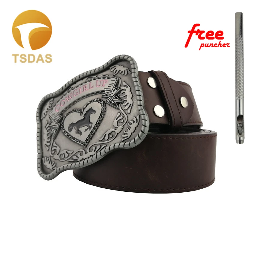 

Western Cowgirl Up Belt Buckle With Silver Finish Horse Metal Belt Buckle Men's Birthday Gifts
