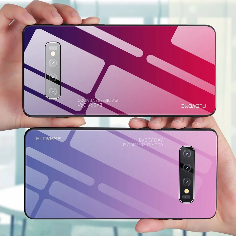 FLOVEME Tempered Glass Case For Samsung Galaxy Note 10 Pro S10 5G S9 S8 Plus 9 8 A40 A50 Luxury Silicone Bumper |