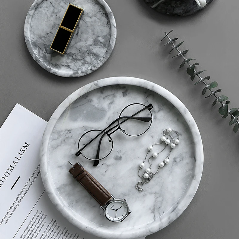 

Northern Europe Simple Non-slip Soft Mat Jewelry Plate Round Nature Marble Home Decoration Bathroom Storage Tray For Home Hotel