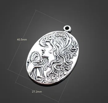 

40pcs Anitque Silver Alloy Beauty's head Charms Pendants-DIY Findings Necklace Bracelet Metal Fashion Accessories 40.5mmX27.2mm