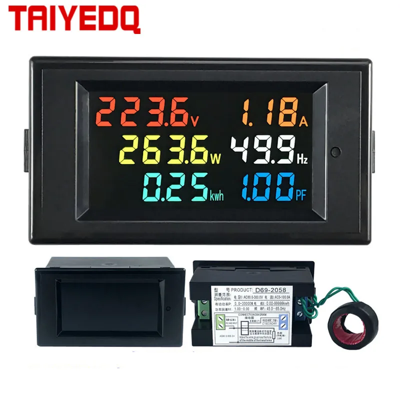 

D69-2058 Voltage Current Power Factor Active KWH Electric energy Frequency meter Digital LCD VOLT AMP with CT MULTIFUNCTION