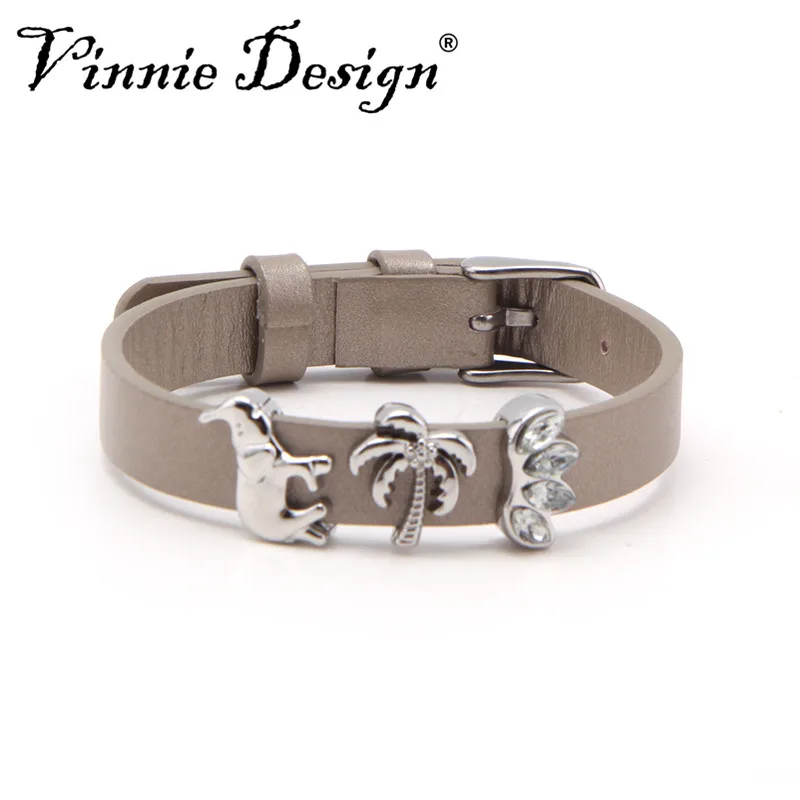 Vinnie дизайн ювелирных изделий натуральный кожанный браслет с металлическими камнями полосы обертывающийся браслет набор с серебряными горками подвески - Окраска металла: set 7