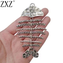 ZXZ 2 шт антикварные серебряные большие Подвески в виде рыбьей кости подвески для ожерелья ювелирных изделий 103x57 мм