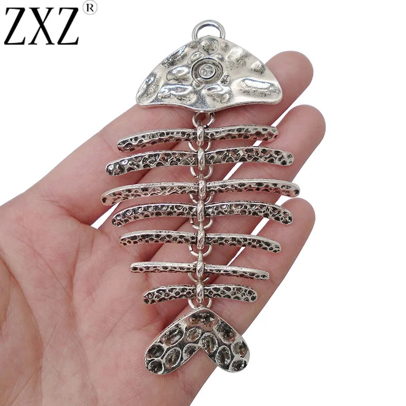 

ZXZ 2pcs Antique Silver Hammered Large Fishbone Fish Bone Charms Pendants for Necklace Jewelry Making Findings 103x57mm