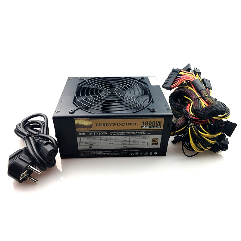 2018 أحدث 1800 الذهب قوة 1800 واط btc امدادات الطاقة امدادات الطاقة psu ل r9 380 rx 470 RX480 6 بطاقات gpu التعدين تزوير atx ethereum