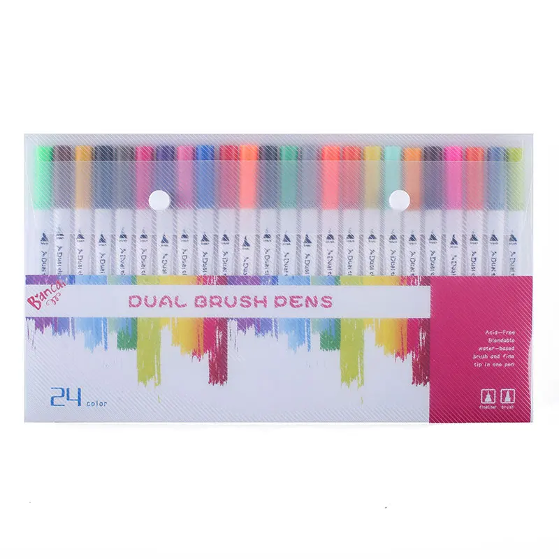 Dual Tip Brush Pens 100 Water Based Fineliner Drawing Painting Watercolor Brushpen School Supplies Art Marker Pens - Цвет: 24 Color White