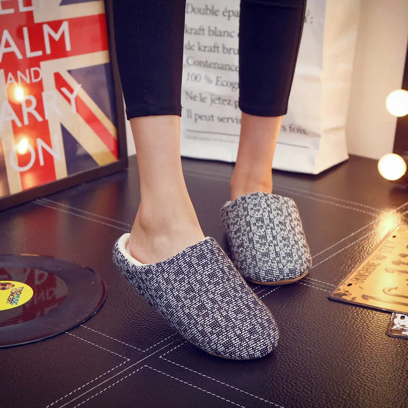 

KESMALL Men Slippers Soft Sole Autumn Winter Warm Home Cotton Plush Slippers Men Indoor Floor Flat Shoes Slipper Boys Gift S2
