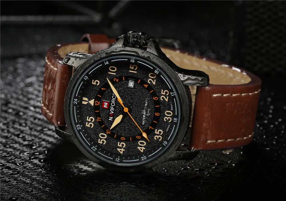 Новинка NAVIFORCE роскошный бренд кожаный ремешок аналоговые Мужские кварцевые часы