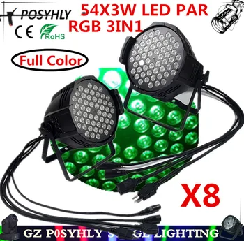 

8pcs / RGB 3in1 54X3W LED Par Light, full color PAR led DMX512 control of professional stage DJ equipment