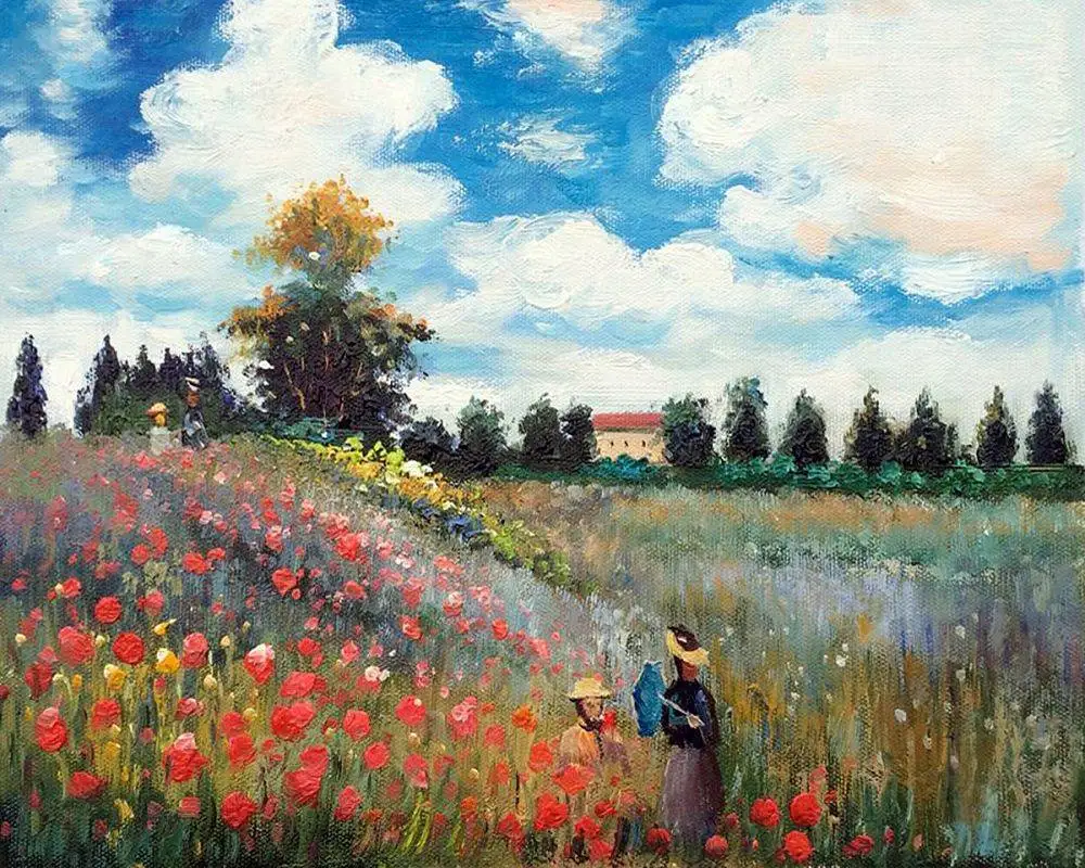 Известный Холст Настенная картина маслом Репродукция Poppy поле в Argenteuil Клодом