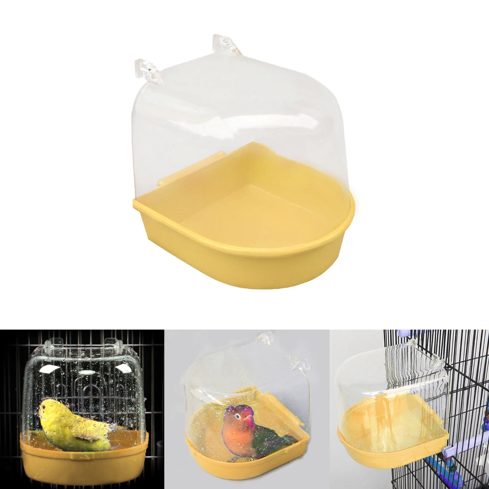 Yellow Ванна для птицы Клетка товары для домашних животных Птица Ванна Душ стоящая корзина мыть пространство попугай ванна для птицы Попугай принадлежности для купания - Цвет: Yellow