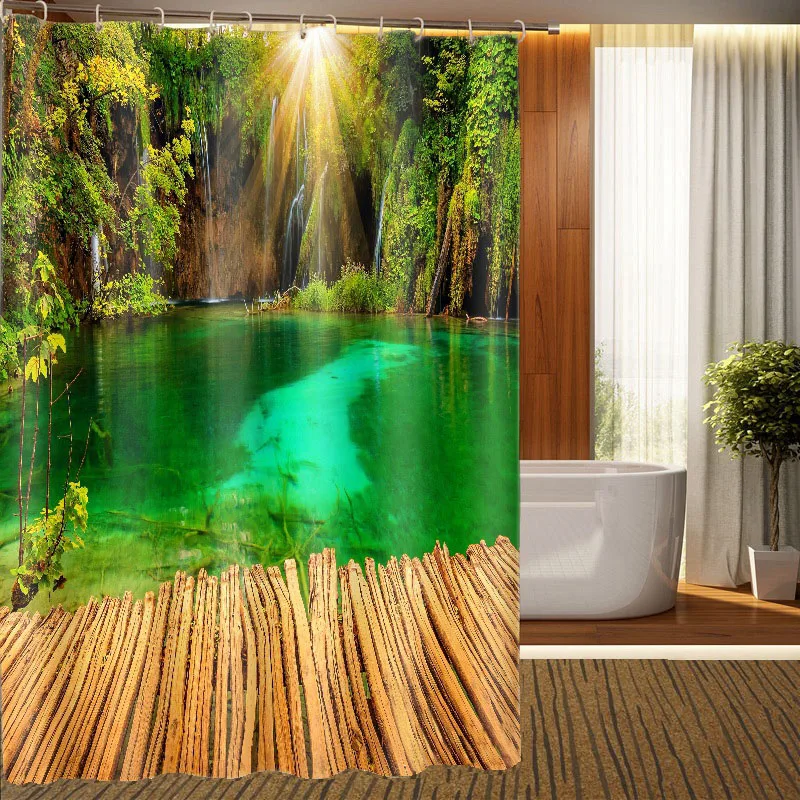 MYRU 3D Print Waterproof Lake View Shower Curtains Bath Products