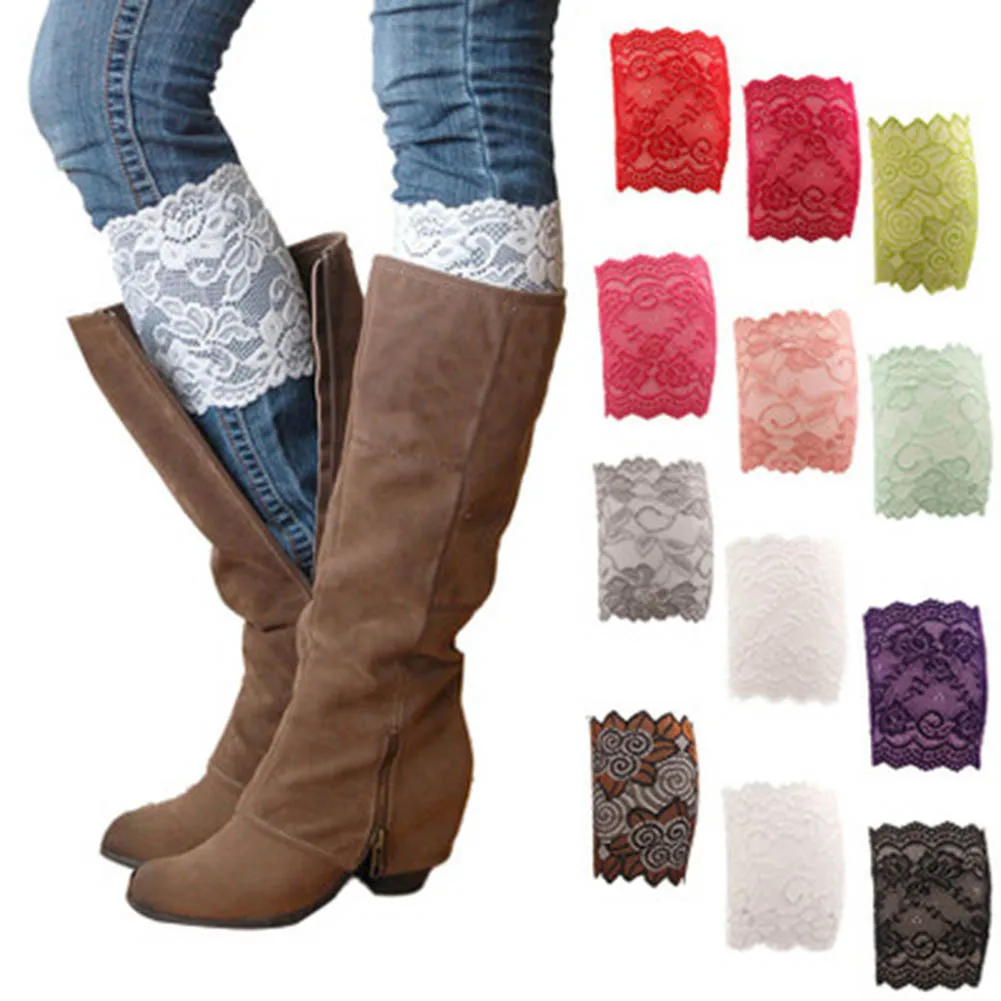 

1 Pair 9 Colors Women Lady Girls Elastic Stretch Flower Lace Boot Cuffs Leg Warmers Trim Toppers Socks