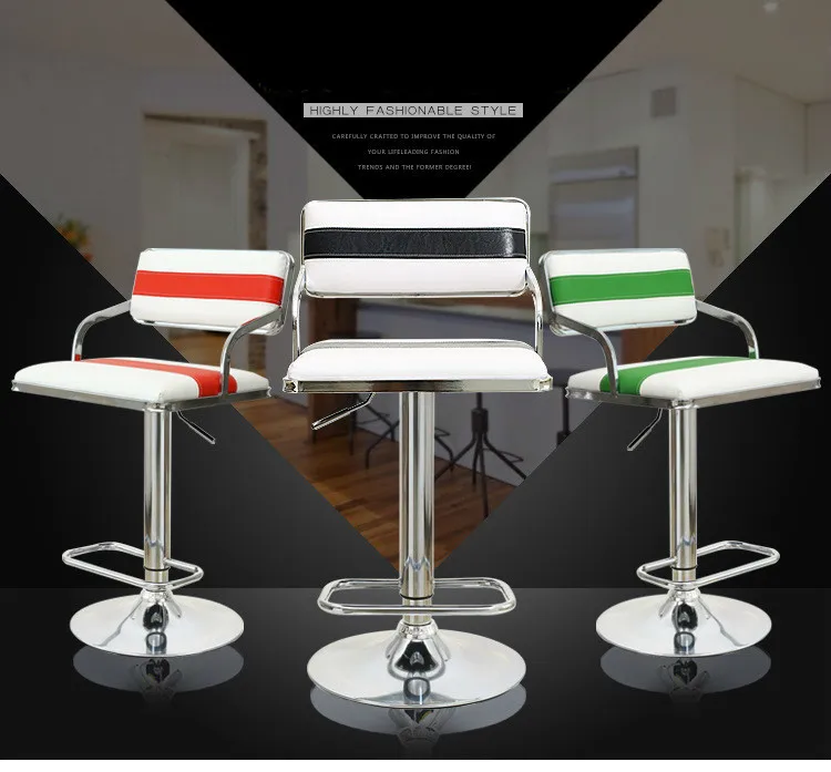 Quality Lifting Swivel Bar Chair Rotating Adjustable Height Pub Bar Stool Chair Armrest High Density Sponge Simple cadeira