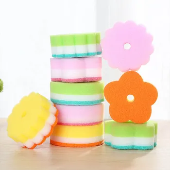 

9cm Sponges Scouring Pads Flower Shape Sponge Brush Tableware Glass Wash Dishes Sponge Home Cleaning Tool Kitchen Accessories