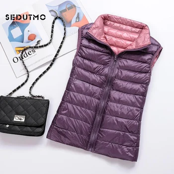 

SEDUTMO Winter Plus Size 3XL Womens Down Jackets Vest Ultra Light Duck Down Coat Short Two Side Wear Waistcoat ED613