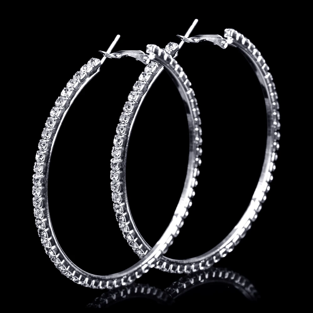 BLIJERY Fashion Full Rhinestone Circle Earrings Classic Big Circle Earrings Silver/Gold Color Crystal Hoop Earrings For Women