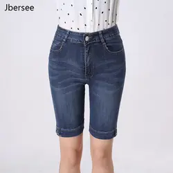 До колена женские сексуальные джинсовые шорты пуш-ап Эластичный Высокая талия байкерские шорты женские летние уличная одежда большого