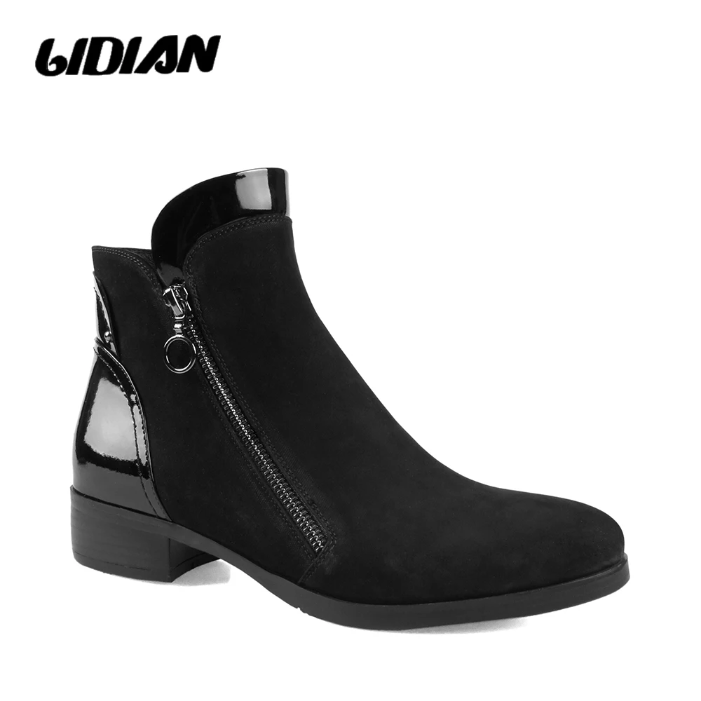 

LIDIAN Ankle Boots For Women high quality nubuck upper with metazipper short plush inside casual flat Booties B43
