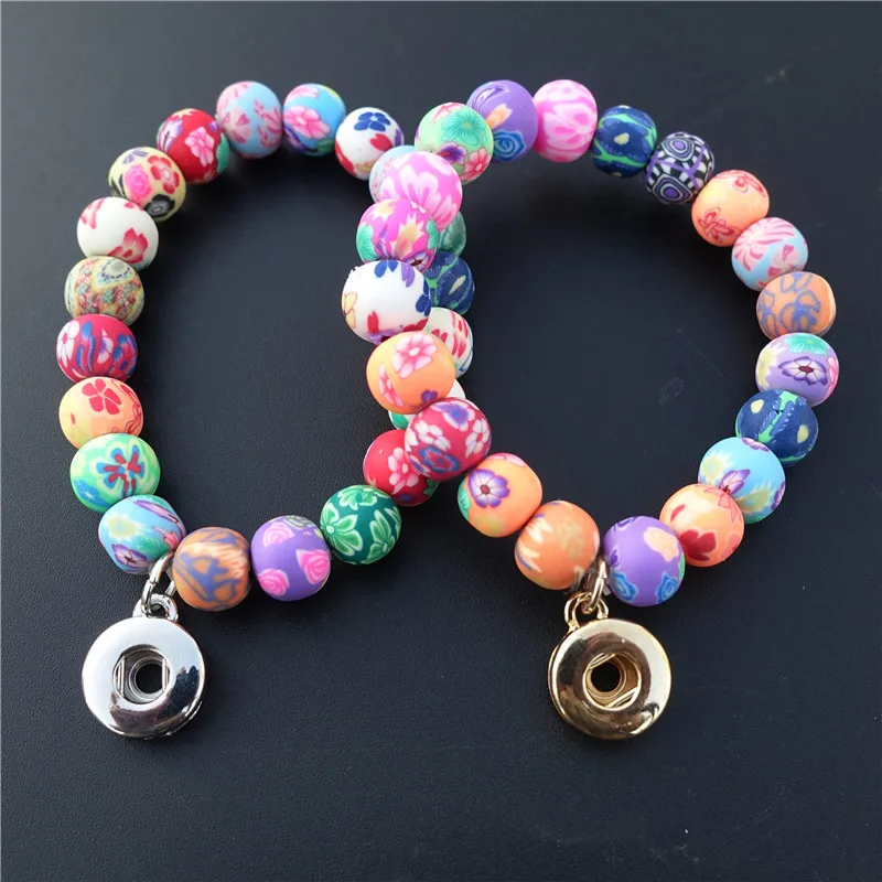 

Kids 15cm Length Elastic Multicolor Clay Beads Handmade 12mm Snap Button Bracelet Children Girls Jewelry