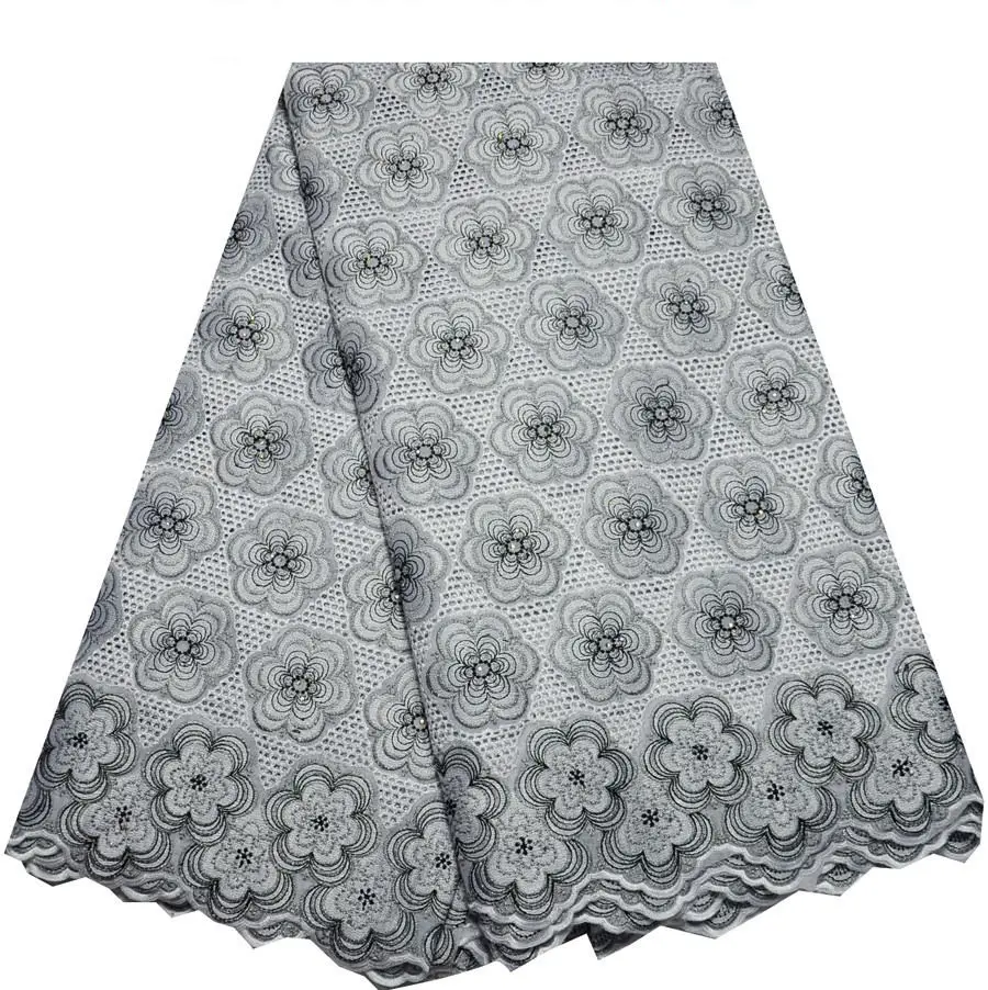 

New Arrival High Quality Swiss Voile Lace Fabric In Switzerland white black Embroidery African Lace Fabric For Men & Women QE928