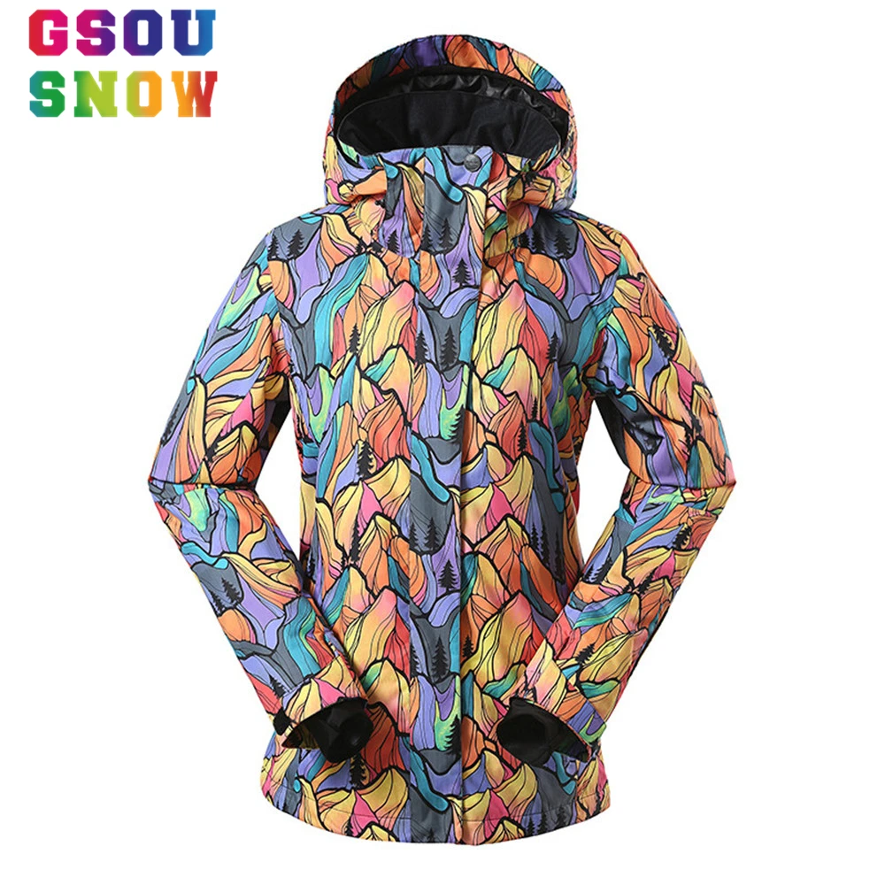 

Gsou Snow Brand Winter Snowboard Jacket For Women Waterproof 10000 Windproof Colorful Printed Female Sports Outdoor Ski Jacket