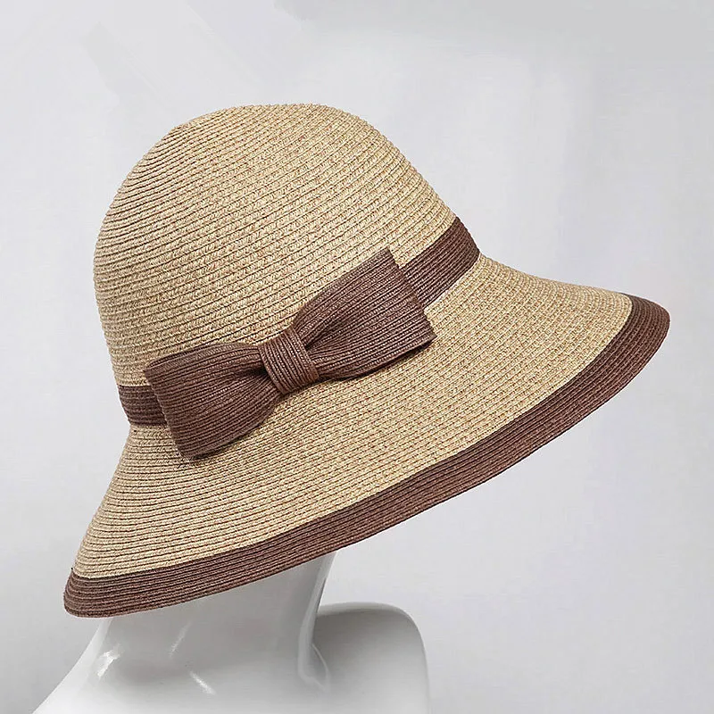 Новая соломенная шляпа Bowknot Lady модный козырек складная шляпа для девочек Летняя солнцезащитная Кепка Женская Праздничная пляжная Солнцезащитная шляпа jc2869