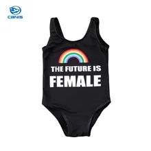 Лидер продаж! Милый купальник для маленьких девочек, Цельный купальник с рисунком радуги и буквами для девочек, детский черный купальник