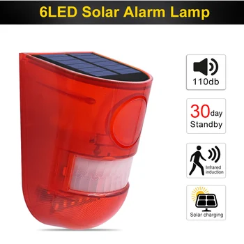 

2019 Newest 110bd Solar Alarm Lamp 6LED Waterproof Motion Sensor Caution Lights For Farm Orchard Burglar Warehouse Alarm Light