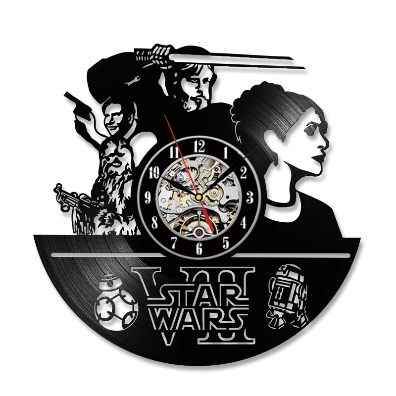 Звездные войны тема CD пластинка настенные часы креативные Han Solo Leia настенные художественные виниловые антикварные подвесные часы классическое украшение для дома светодиодный часы - Цвет: NO LED