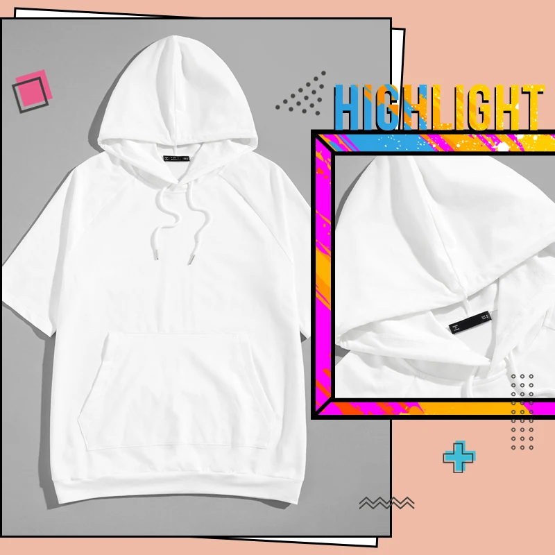 ROMWE Men Drawstring Hoodie Tunic Tee 2019 Fashion Solid White Pocket T Shirts Mens Clothing Summer Short Sleeve T-shirt ROMWE Men Drawstring Hoodie Tunic Tee 2019 Fashion Solid White Pocket T Shirts Mens Clothing Summer Short Sleeve T-shirt
