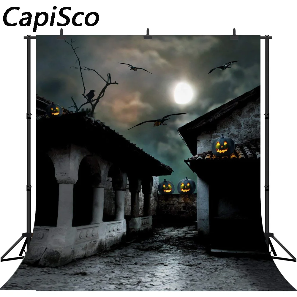 

Capisco photography backdrop halloween horror house pumpkin night crow background photobooth photocall customize decoration