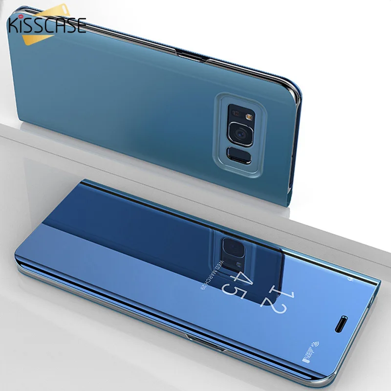Роскошный флип чехол с зеркалом KISSCASE для Samsung galaxy S9 S8 S10 Plus Прозрачный S7 S6 edge Note 9 8