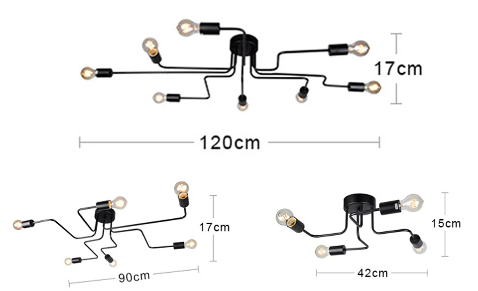 4/6/8 Винтаж подвесные светильники несколько стержня кованого железа потолочный светильник E27 лампы Гостиная потолочные люстры для дома осветительных приборов