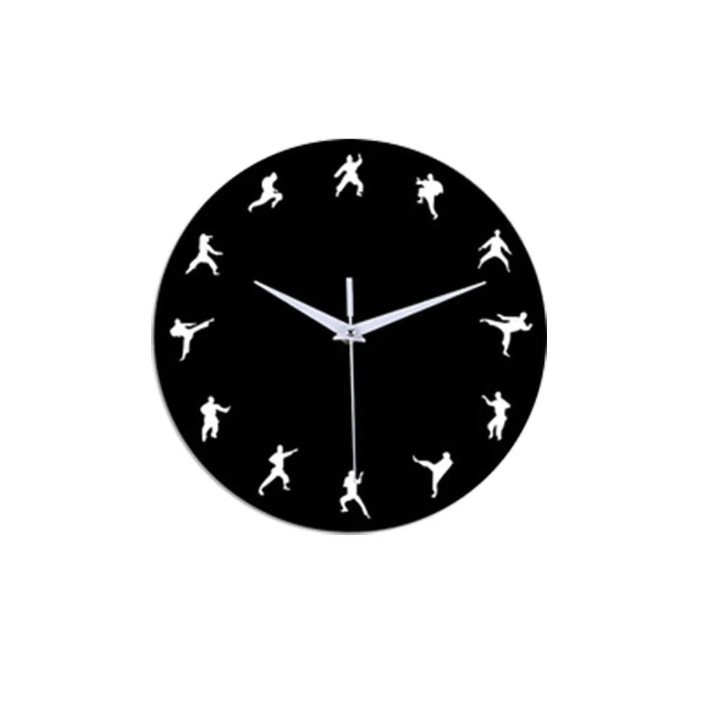 

12 Inch Acrylic Mute Quartz Wall Clock Quiet Sweep Movement Thermometer Shaolin Kung Fu Pattern Clock Home Art Decor H0524