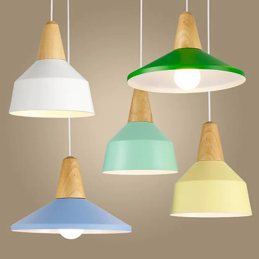 

Lustres e Luminarias LED Pendant Lights Hanglamp Colorful wood Pendant Hanging Light For Home Decor Abajur Suspenso Avize Luster