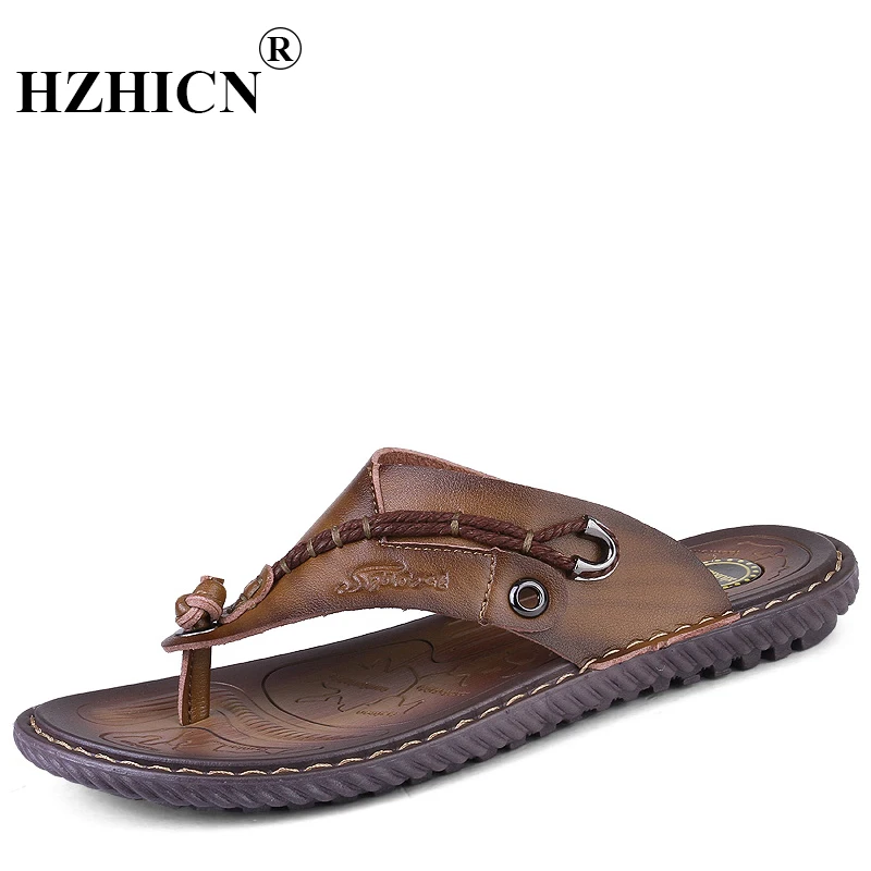 Men's Leather Sandals Summer Beach Superstar Flip flops Antiskid Chaussure Homme Soft and 
