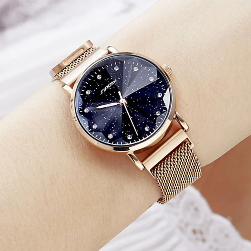 Роскошные Брендовые женские часы, модные элегантные женские наручные часы с магнитной пряжкой,, звездное небо, relogio feminino, подарок, женские часы - Цвет: Rose Gold Black