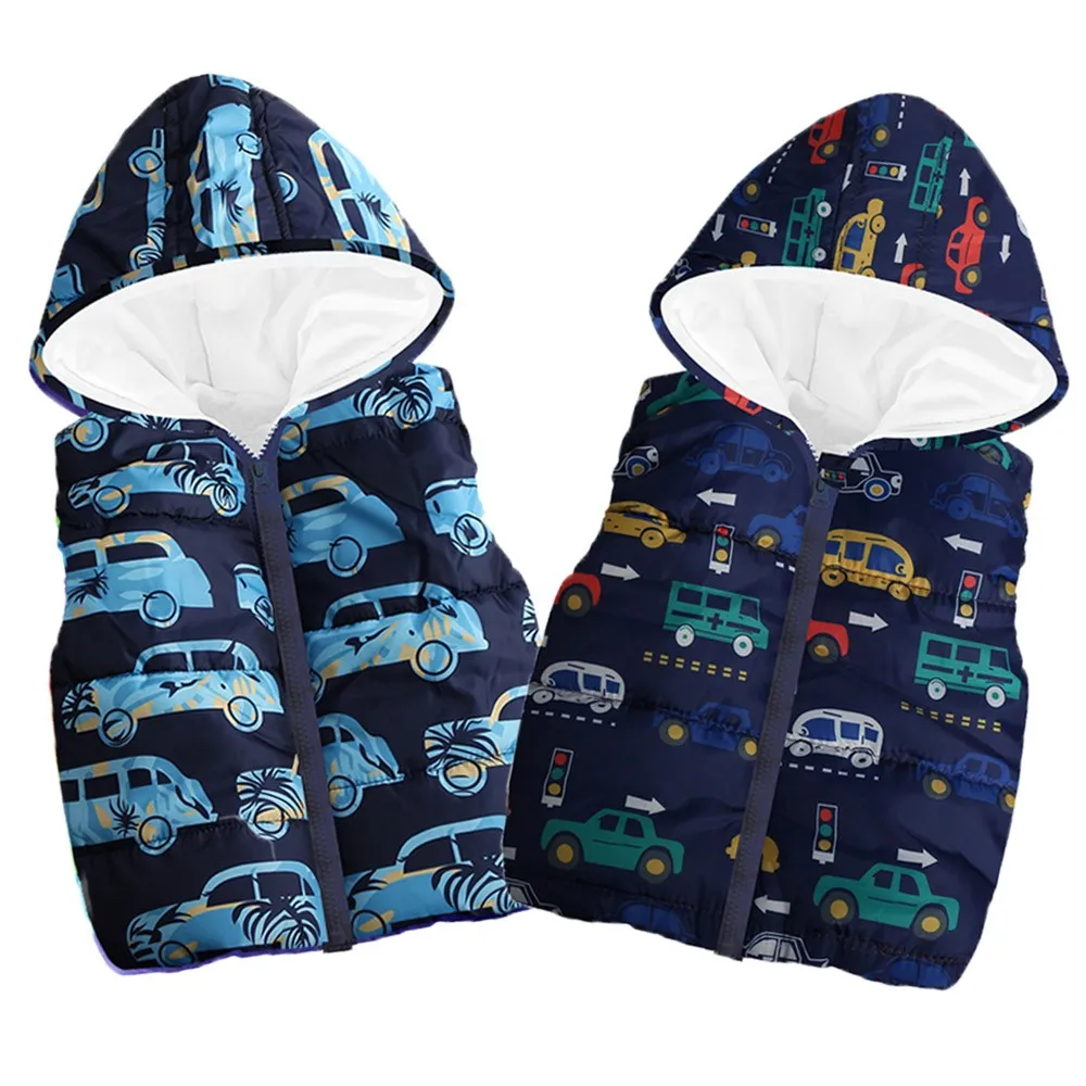 

Toddler Kids Baby Girls Boys Sleeveless Waistcoats Cute Car Print Hooded Warm Waistcoat 2018 Spring Autumn Roupas Infantis #1G
