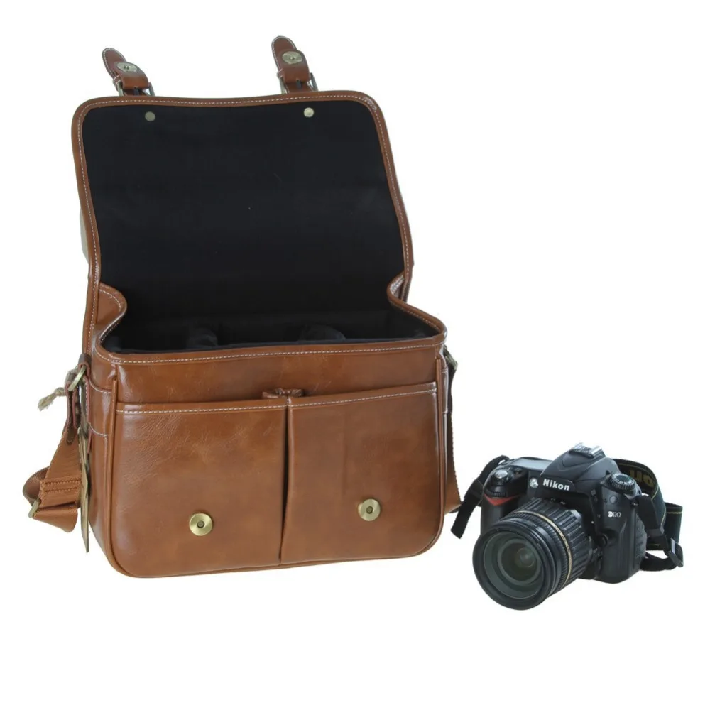  2016 New Koolertron PU Leather SLR DSLR Waterproof Camera Bag Case Handbag Shoulder Messenger Bag Cameras For Canon EOS,sj4000 